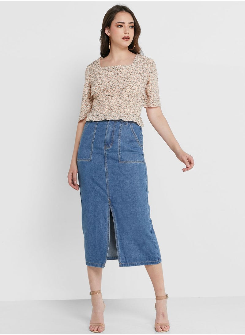 Ginger - Wide Sleeve Bodycon Crop Top - Image 1