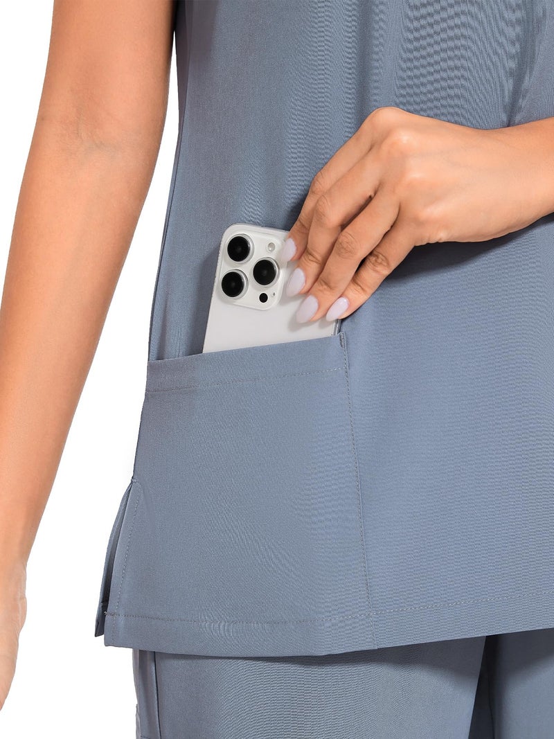COZYFIT Scrubs for Women Set - Stretch V-Neck Scrub Top & Jogger Pant with 8 Pockets, Yoga Waistband, Anti Wrinkle, Slim Fit Women Scrubs - Grey, M - Image 5