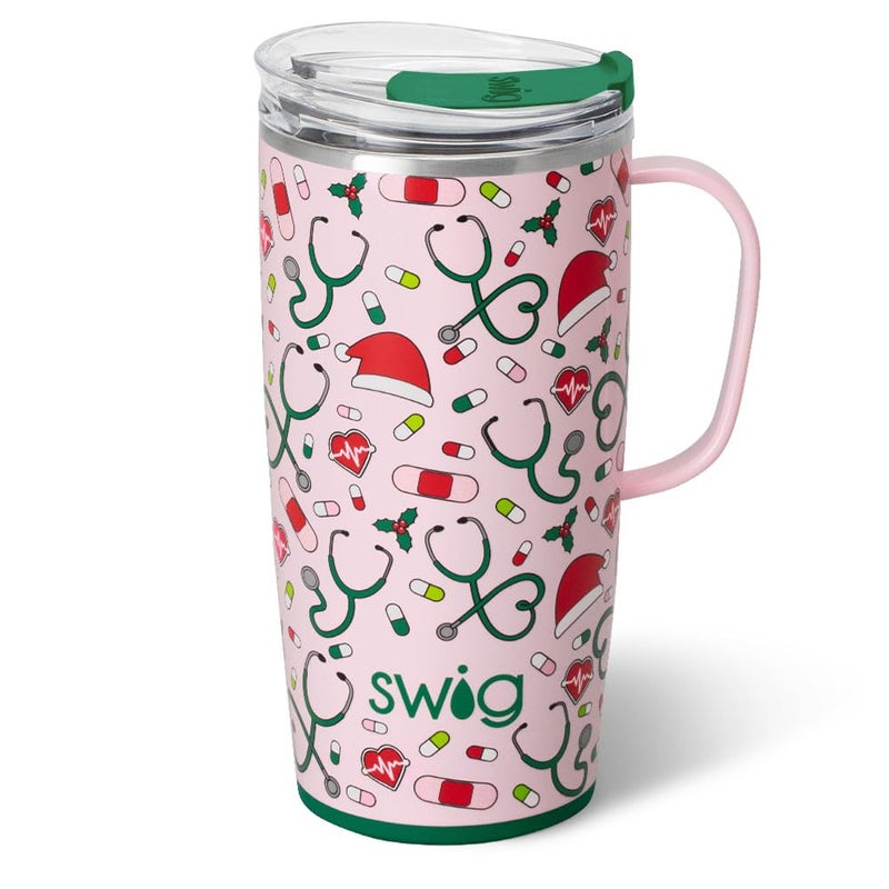 Swig Life 22oz Travel Mug Insulated Tumbler with Handle and Lid Travel Coffee Mug Cup Holder Friendly Stainless Steel 22 oz Tumbler Reusable Insulated with Lid Santas Scrubs - Image 2