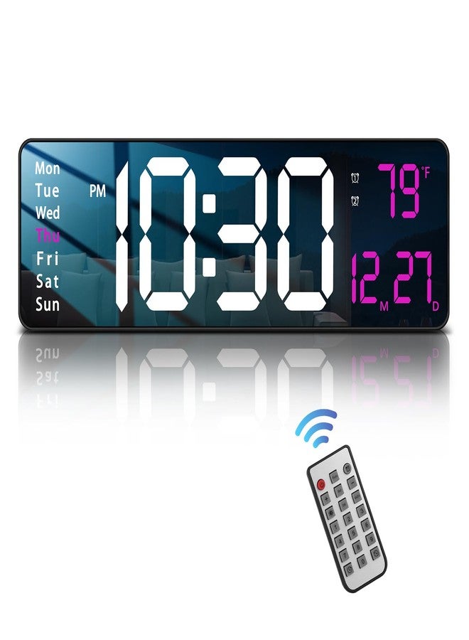 JoFomp Modern 16" Large Digital Wall Clock with Remote Control, LED Display, Auto-Dimming, Countdown, Temperature, Calendar - 12/24Hr Format - Silent Wall Clock for Home, Office, or Gym Use (Pink) - Image 1
