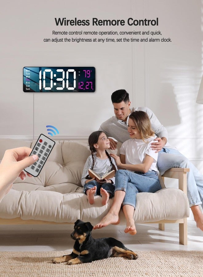 JoFomp Modern 16" Large Digital Wall Clock with Remote Control, LED Display, Auto-Dimming, Countdown, Temperature, Calendar - 12/24Hr Format - Silent Wall Clock for Home, Office, or Gym Use (Pink) - Image 3