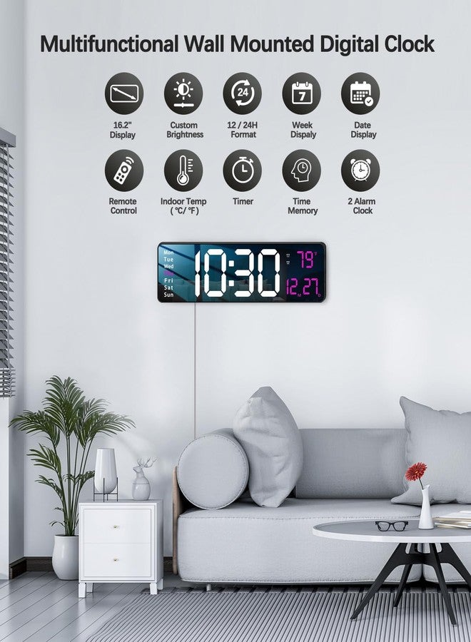 JoFomp Modern 16" Large Digital Wall Clock with Remote Control, LED Display, Auto-Dimming, Countdown, Temperature, Calendar - 12/24Hr Format - Silent Wall Clock for Home, Office, or Gym Use (Pink) - Image 4