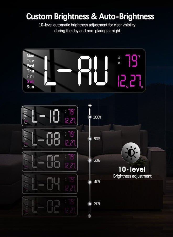JoFomp Modern 16" Large Digital Wall Clock with Remote Control, LED Display, Auto-Dimming, Countdown, Temperature, Calendar - 12/24Hr Format - Silent Wall Clock for Home, Office, or Gym Use (Pink) - Image 5