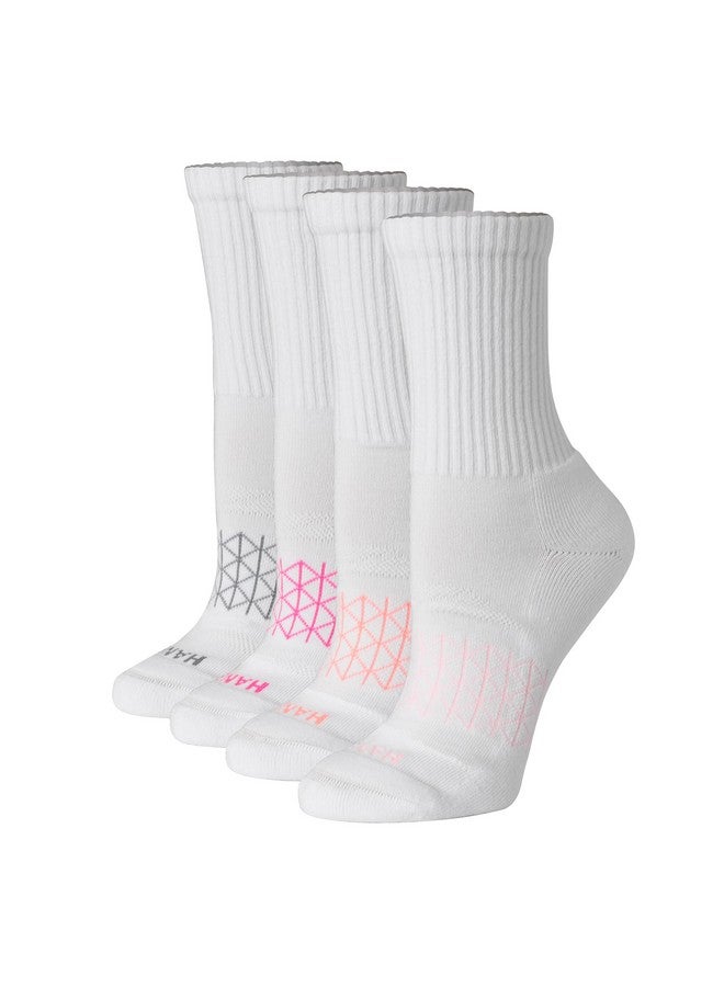 Hanes Cushioned, Absolute Active Crew Socks for Women, Seamless Toe, 4-Pairs, White, 5-9 - Image 1