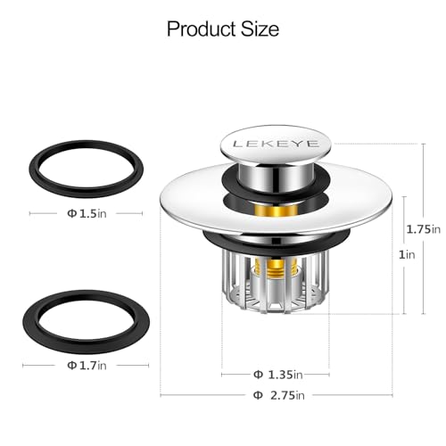LEKEYE Tub Stopper | Shower Drain Hair Catcher | Pop-up Drain Stopper with Strainer | Bathroom Bathtub Plug | Drain Protector for 1-1/2 to 1-3/4" Bath Drain Hole - Image 2