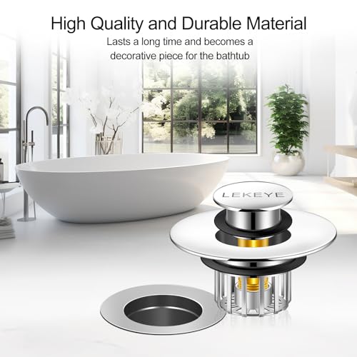 LEKEYE Tub Stopper | Shower Drain Hair Catcher | Pop-up Drain Stopper with Strainer | Bathroom Bathtub Plug | Drain Protector for 1-1/2 to 1-3/4" Bath Drain Hole - Image 5