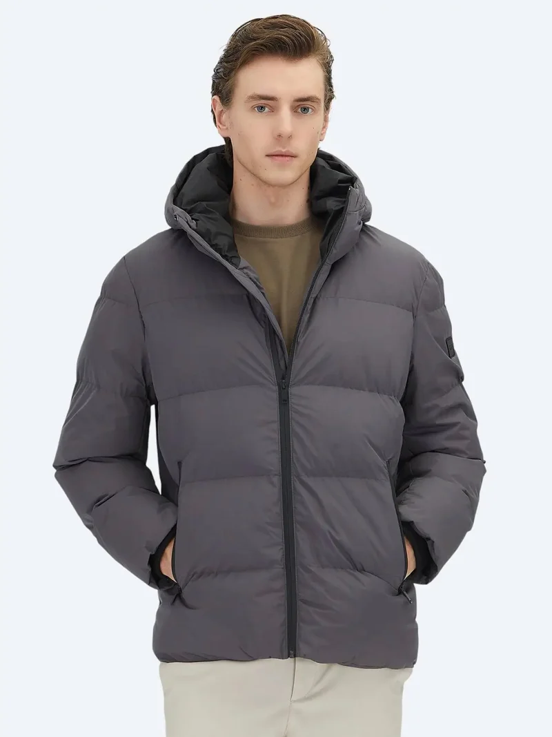 Kip Grey Hooded Casual Weaving Coat