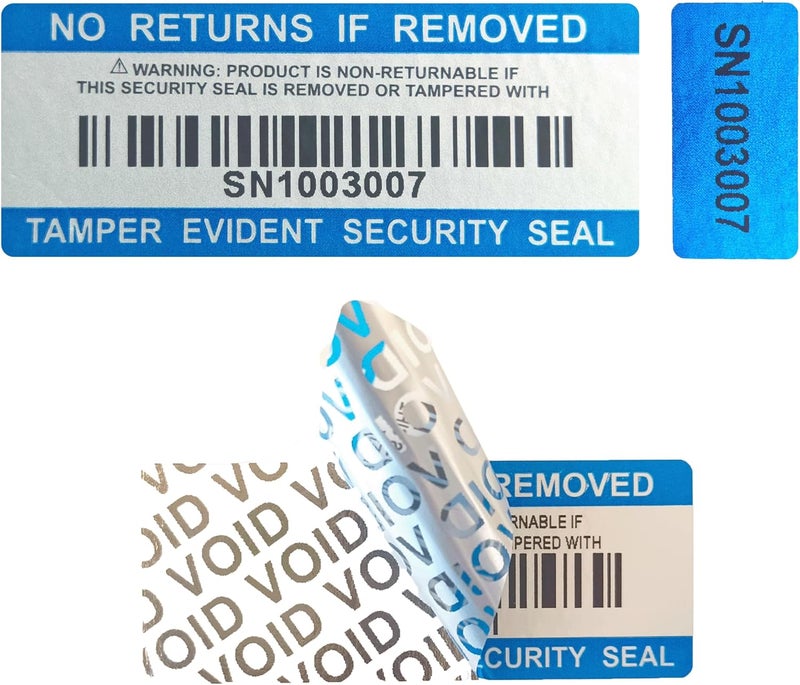 ILMBVM 120pcs Tamper Proof Barcode Stickers,Security Label, Warranty Void Sticker with Double Individual Serial Number,Tamper Evident Sealing Label for Package(2x0.8 inches,Blue) - Image 5