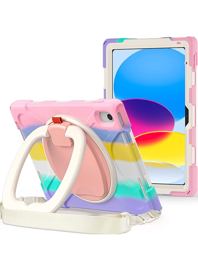 erorex Case For iPad 10Th Generation 10.9 Inch 2022 Full Body Rugged Drop Protection Hybrid Shockproof Protective With 360 Rotating Grip Stand Plus Shoulder Strap For iPad 10.9 Inch 2022 Colorful Pink  - Image 1