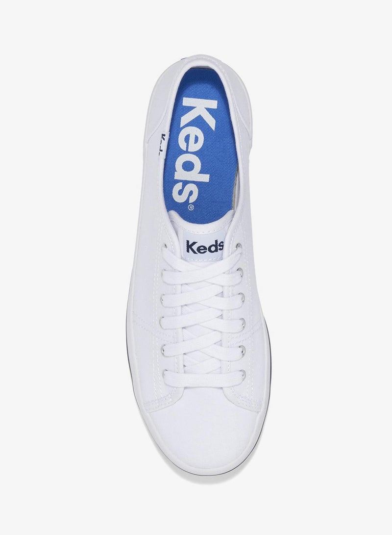 Keds Women's Kickstart Lace Up Pennant Canvas Casual Sneaker White - Image 5