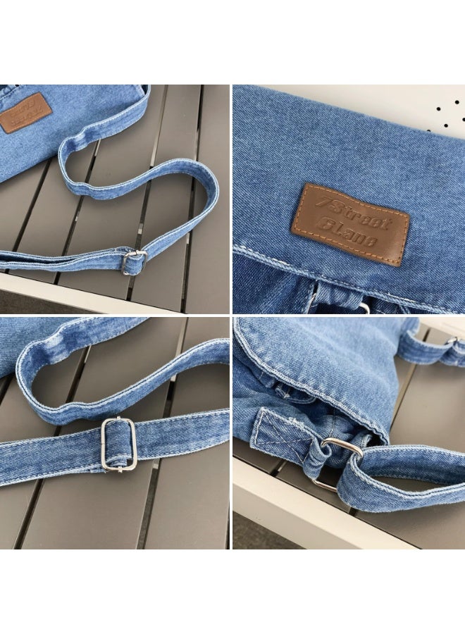 Washed Denim Messenger Crossbody Bag for Women with Adjustable Strap, Blue - Image 2