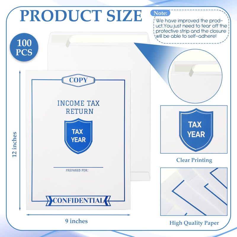 Skyygemm أظرف إرجاع ضريبة الدخل من سكاي جيم 100 قطعة لمعدي الضرائب 9 × 12 بوصة أظرف بيضاء مفتوحة الطرف كبيرة للبريد للمكتب والأعمال والمستندات القانونية وورق الكتالوج - Image 2