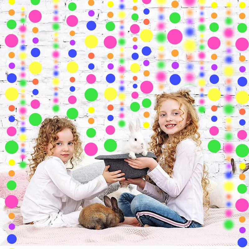 WELITTCON 120feet UV Round Dot Paper Neon Garland Neon Streamers Decorations UV Reactive Black Light Party Favors Glow in The Dark Party Supplies for Wedding Birthday Garlands - Image 4