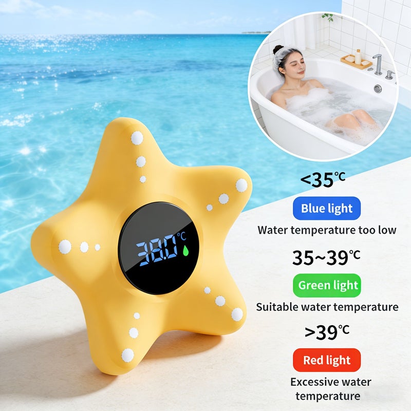 Orange Starfish Baby Tub Water Thermometer Floating Infant Pool Temperature Warning - Image 2