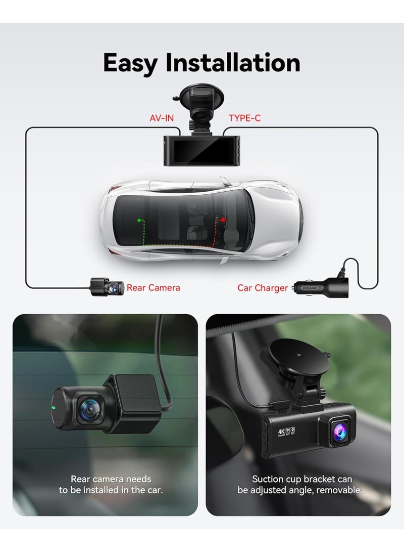 REDTIGER REDTIGER 4K Dashcam Car Camera with WiFi and GPS Car Camera, Dash CAM 3.18" IPS Screen, 170° Wide Angle, Night Vision, Loop Recording, G-Sensor, Parking Monitor, 256GB MAX  - Image 2
