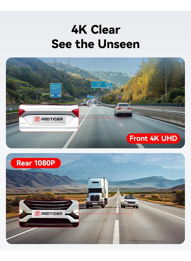REDTIGER REDTIGER 4K Dashcam Car Camera with WiFi and GPS Car Camera, Dash CAM 3.18" IPS Screen, 170° Wide Angle, Night Vision, Loop Recording, G-Sensor, Parking Monitor, 256GB MAX  - Image 3