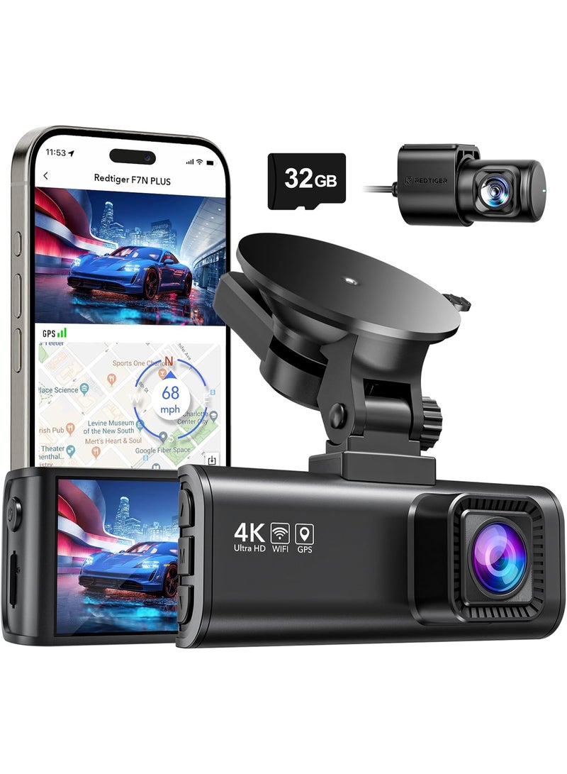 REDTIGER REDTIGER 4K Dashcam Car Camera with WiFi and GPS Car Camera, Dash CAM 3.18" IPS Screen, 170° Wide Angle, Night Vision, Loop Recording, G-Sensor, Parking Monitor, 256GB MAX  - Image 1
