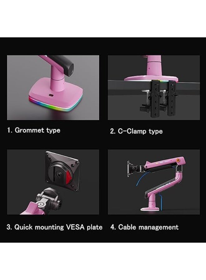 NB NORTH BAYOU NB RGB Gaming Monitor Arm – Heavy-Duty & Adjustable Stand for Flat, Curved & Ultra-Wide Screens 32"–60", VESA 75/100, Load Capacity up to 20kg - Image 2