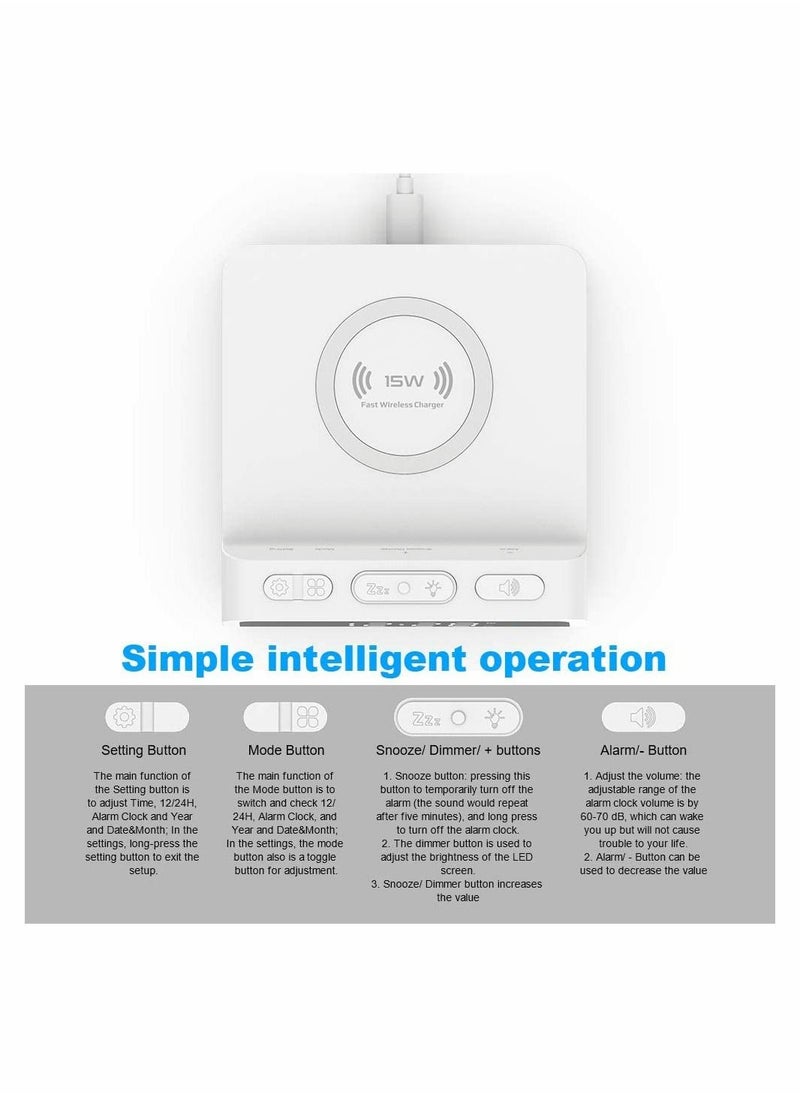 Y&D - Digital Alarm Clock with 15W Fast Wireless Charging Pad Snooze 4 Brightness 12/24H for iPhone Galaxy Samsung LG Android Charger Additional USB Port - Image 1