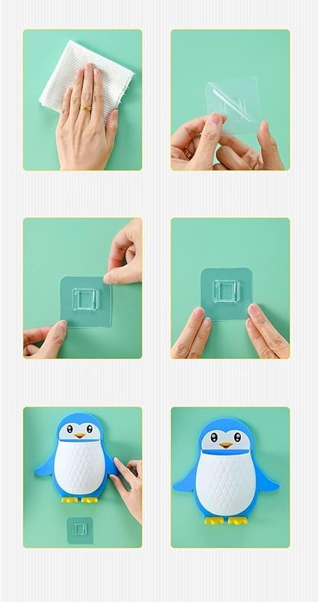 OFFERZONE Toothbrush Holder, Plastic Wall Mounted Penguin Shape Storage Organizer for Bathroom with Self Adhesive Stick Multipurpose Wall Shelves - Image 3