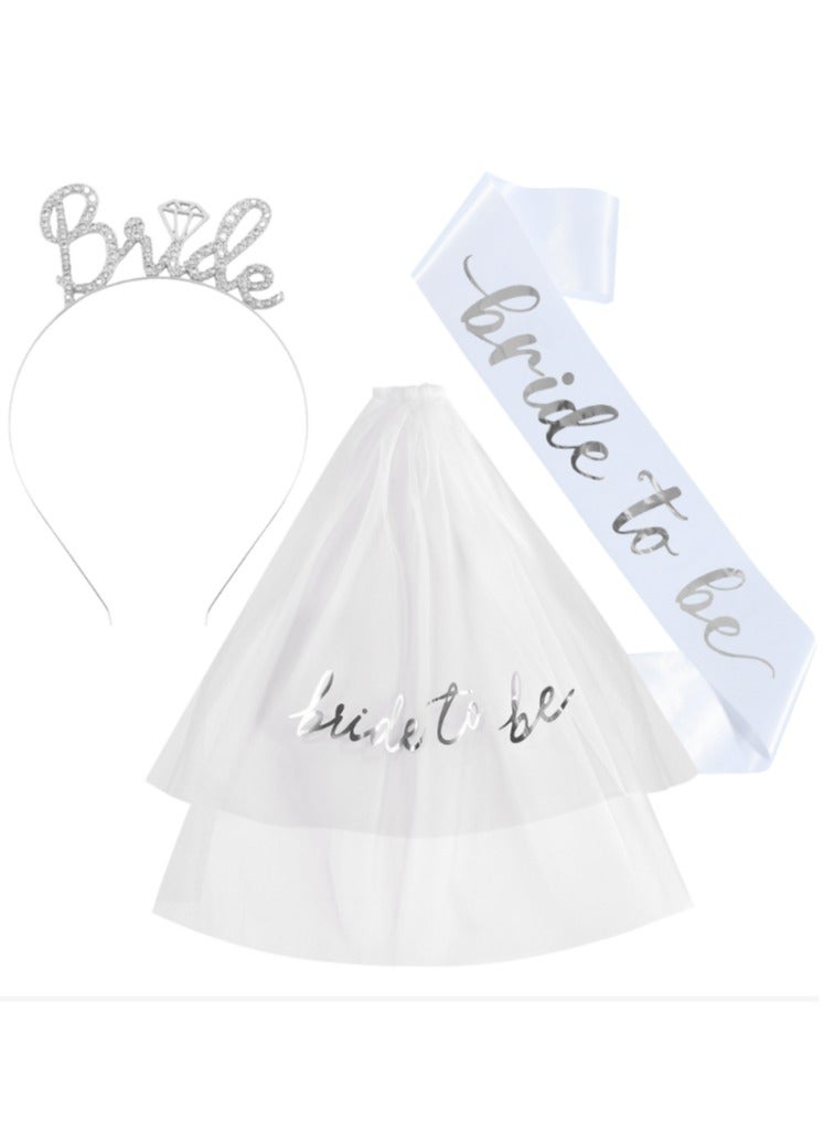 Balloon World 3Pcs Bride To Be Printed Sash,Shoulder Length Veil with Comb, Rhinestone Tiara Party Set for Hen Bachelorette Bridal Shower Wedding Party Favor Decorations Supplies - Image 2