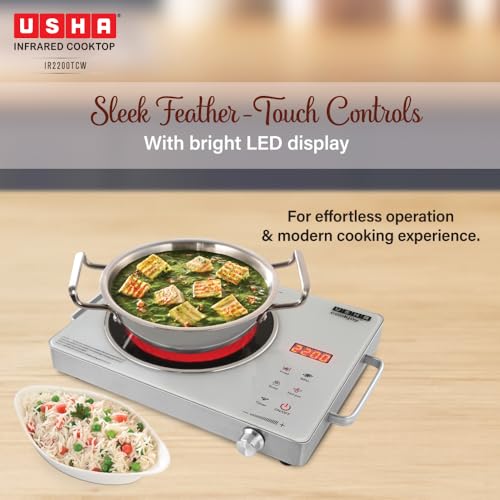 USHA IR2200TCW Infrared Induction Cooktop with grill | 2200 Watts | 11 Power Level | 4 Preset Menu | Feather Touch Controls | Digital display | 1 Year Warranty| White - Image 2