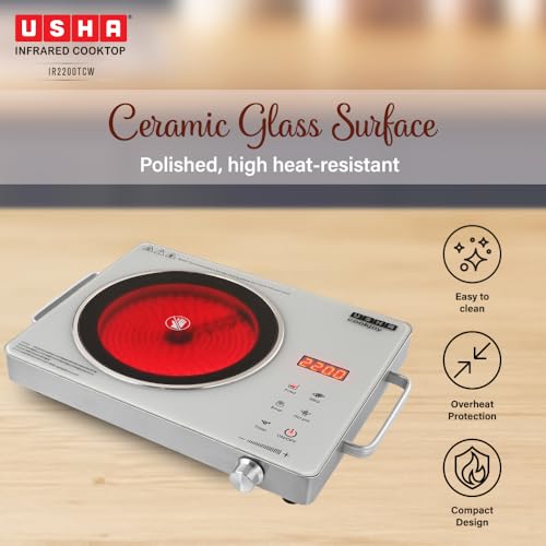 USHA IR2200TCW Infrared Induction Cooktop with grill | 2200 Watts | 11 Power Level | 4 Preset Menu | Feather Touch Controls | Digital display | 1 Year Warranty| White - Image 3