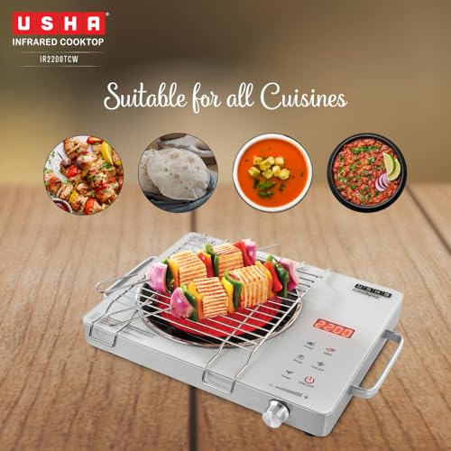 USHA IR2200TCW Infrared Induction Cooktop with grill | 2200 Watts | 11 Power Level | 4 Preset Menu | Feather Touch Controls | Digital display | 1 Year Warranty| White - Image 5