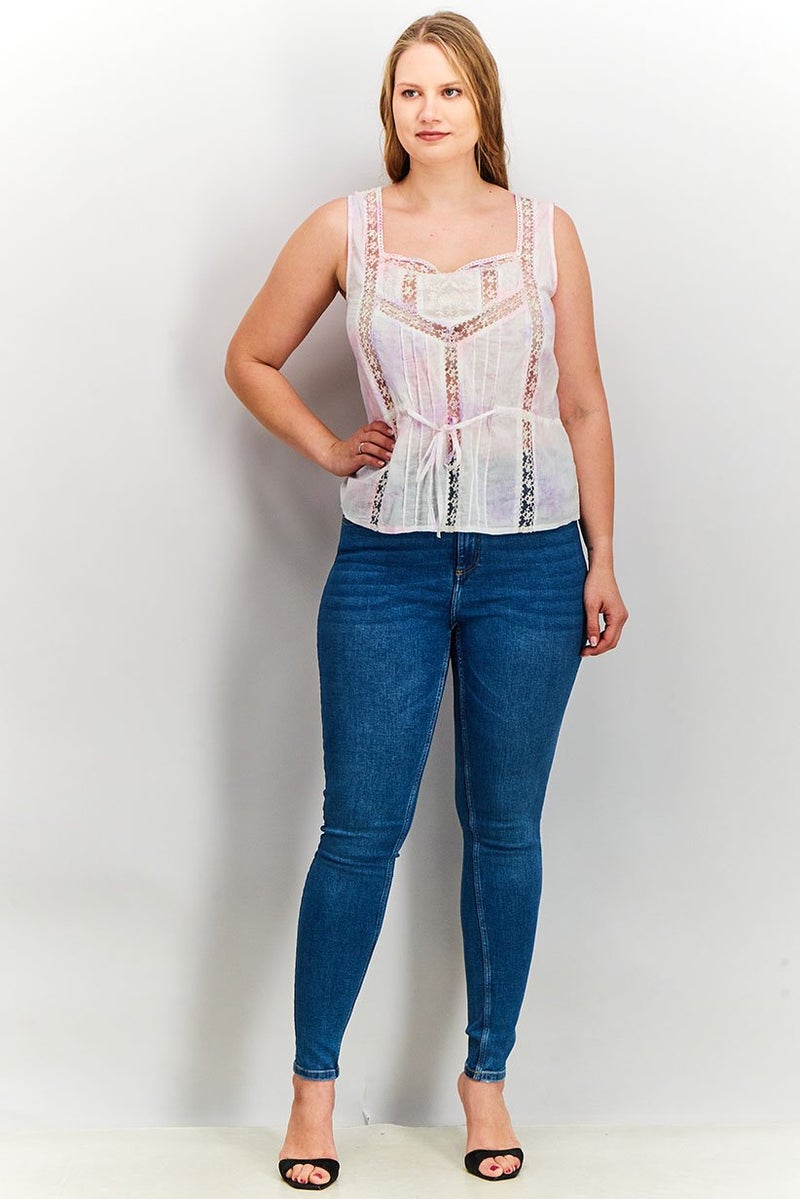 ASOS توب بأكمام مربعة من تصميم أسوس للنساء، ملون بتقنية التاي داي، وردي - Image 3