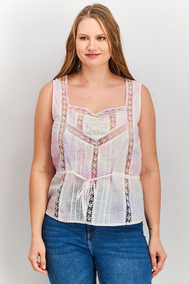ASOS توب بأكمام مربعة من تصميم أسوس للنساء، ملون بتقنية التاي داي، وردي - Image 1