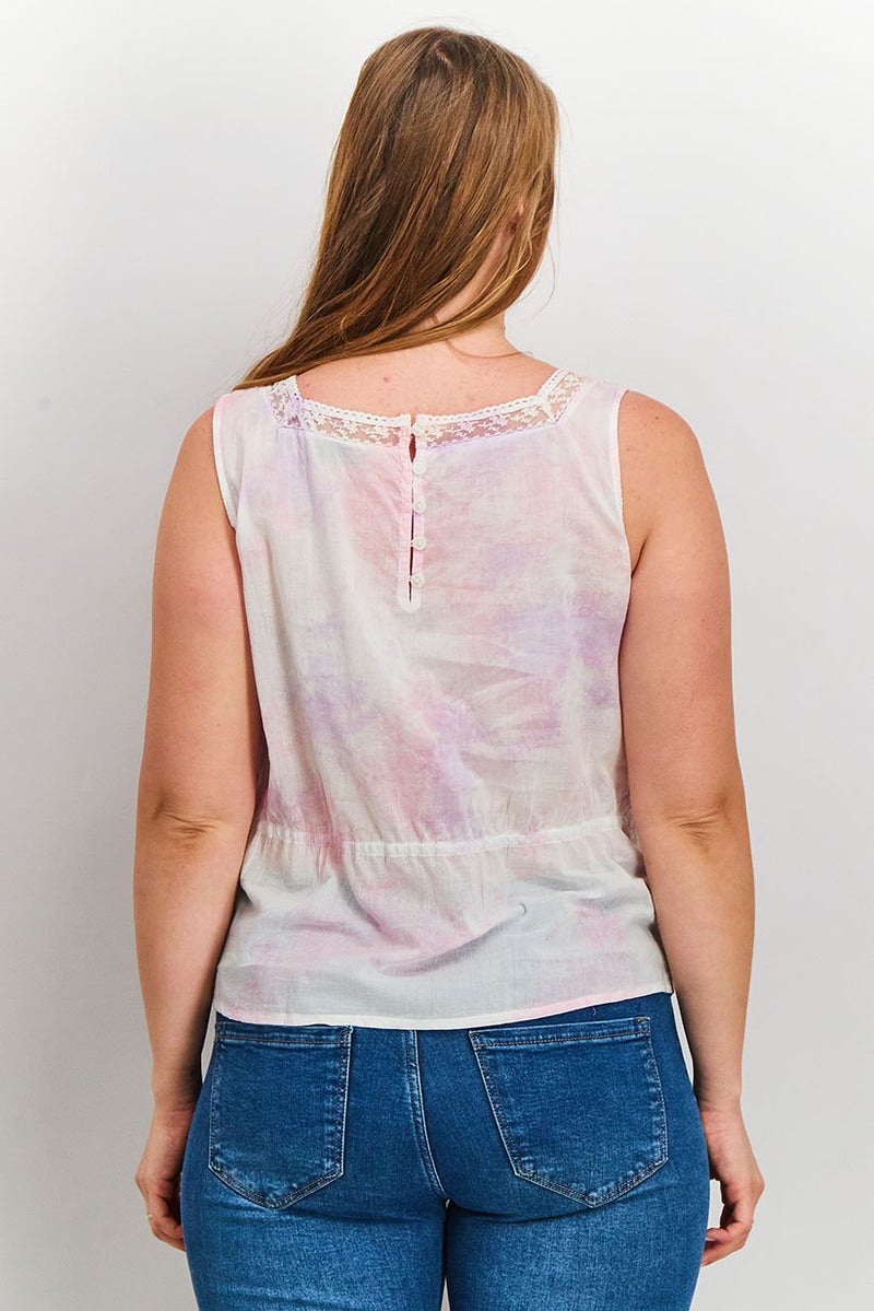 ASOS توب بأكمام مربعة من تصميم أسوس للنساء، ملون بتقنية التاي داي، وردي - Image 4