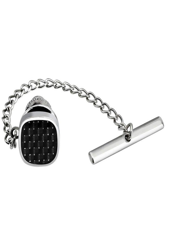 HAWSON Men's Tie Pins Stone Square Tie Tacks with Chain for Men Necktie Accessory Black Stone (515084) - Image 1