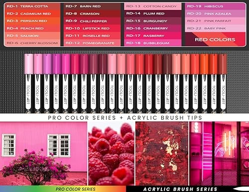 TOOLI-ART 22 Flexible Brush Tip Acrylic Paint Pens Markers Set 1-7mm Line for Rock Painting, Brush Lettering, Glass, Mugs, Wood, Metal, Canvas, Fabric, Plastic. Non Toxic Waterbased Quick Drying Assorted Red - Image 4