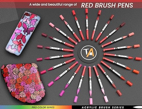 TOOLI-ART 22 Flexible Brush Tip Acrylic Paint Pens Markers Set 1-7mm Line for Rock Painting, Brush Lettering, Glass, Mugs, Wood, Metal, Canvas, Fabric, Plastic. Non Toxic Waterbased Quick Drying Assorted Red - Image 3