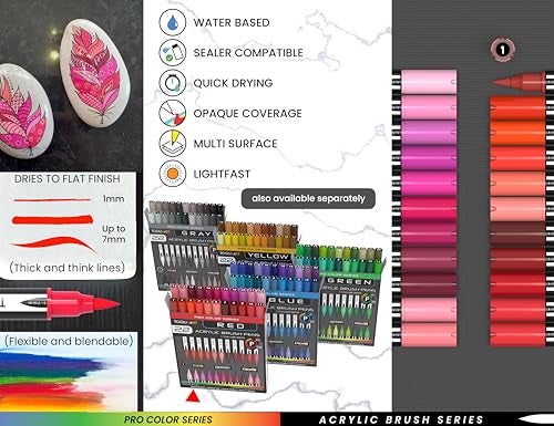 TOOLI-ART 22 Flexible Brush Tip Acrylic Paint Pens Markers Set 1-7mm Line for Rock Painting, Brush Lettering, Glass, Mugs, Wood, Metal, Canvas, Fabric, Plastic. Non Toxic Waterbased Quick Drying Assorted Red - Image 5