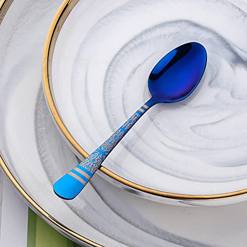 BISDARUN Blue Unique Pattern Design Coffee Espresso Spoons Mini, Mingcheng Stainless Steel Small Teaspoons Silverware Set of 6, BISDARUN 5.5 Inches Food Spoons for Demitasse Dessert Tea - Image 3