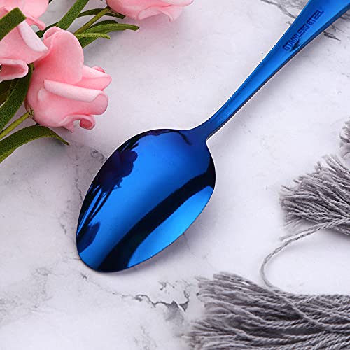 BISDARUN Blue Unique Pattern Design Coffee Espresso Spoons Mini, Mingcheng Stainless Steel Small Teaspoons Silverware Set of 6, BISDARUN 5.5 Inches Food Spoons for Demitasse Dessert Tea - Image 4