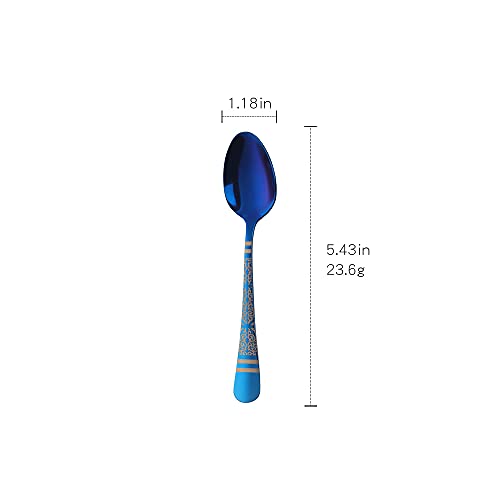 BISDARUN Blue Unique Pattern Design Coffee Espresso Spoons Mini, Mingcheng Stainless Steel Small Teaspoons Silverware Set of 6, BISDARUN 5.5 Inches Food Spoons for Demitasse Dessert Tea - Image 2
