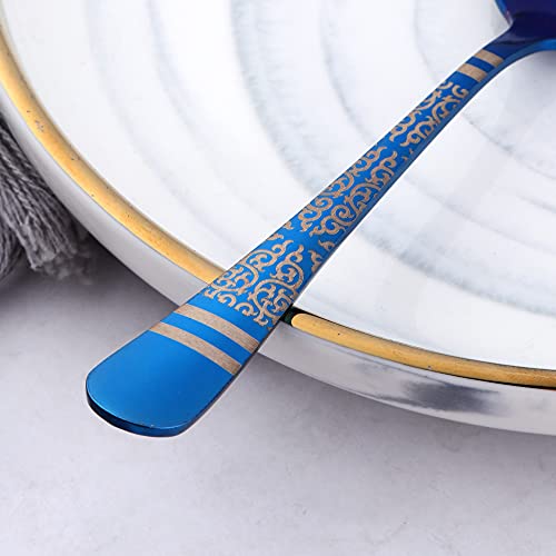 BISDARUN Blue Unique Pattern Design Coffee Espresso Spoons Mini, Mingcheng Stainless Steel Small Teaspoons Silverware Set of 6, BISDARUN 5.5 Inches Food Spoons for Demitasse Dessert Tea - Image 5