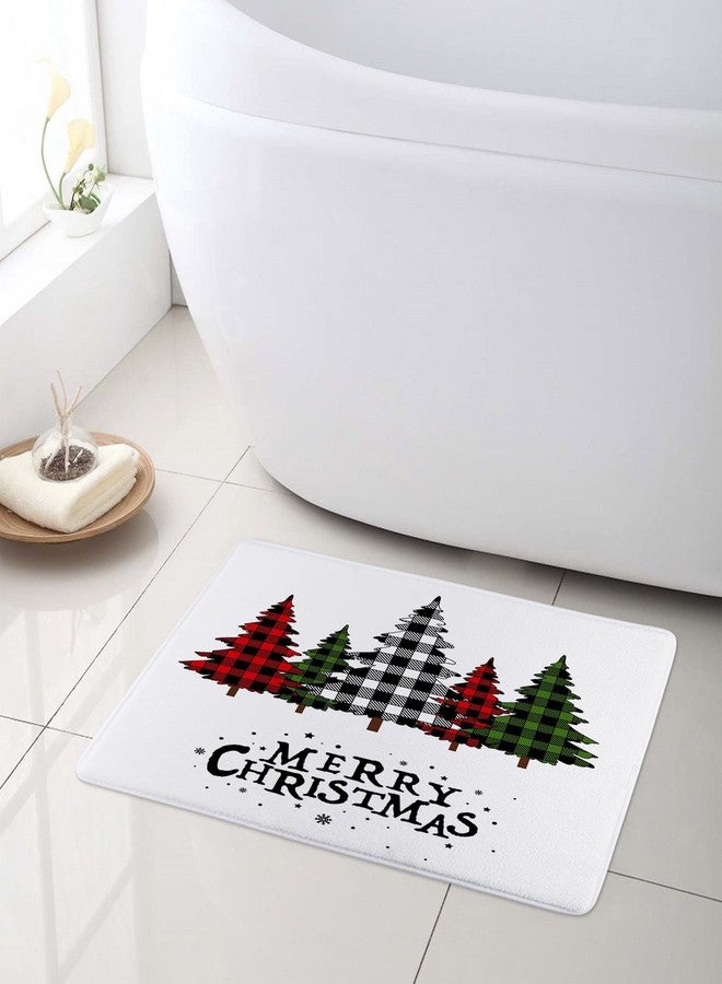 LB Merry Christmas Bath Mat for Bathroom, Farmhouse Vintage Christmas Black and White Check Plaid Tree Bathroom Rug, Red and Green Pine Trees Non Slip Absorbent Bathroom Mat Doormat, 24x16 Inch - Image 5