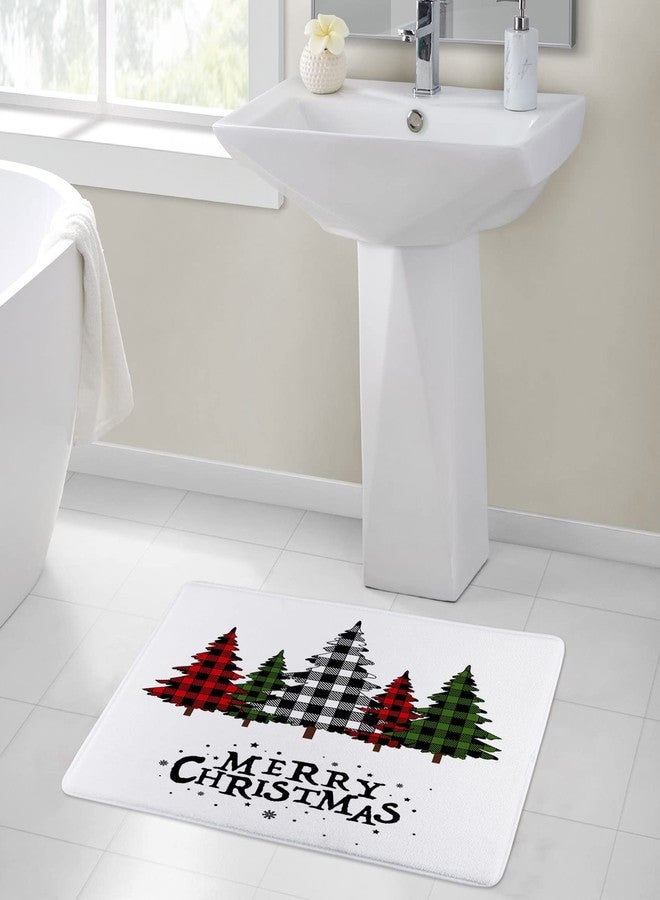 LB Merry Christmas Bath Mat for Bathroom, Farmhouse Vintage Christmas Black and White Check Plaid Tree Bathroom Rug, Red and Green Pine Trees Non Slip Absorbent Bathroom Mat Doormat, 24x16 Inch - Image 3