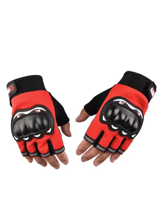 Probiker Motorcycle Half Finger Red Motorcycle Gloves With Protective Shell To Protect Joints, Sports Breathable Non-slip Long-finger Touch Screen Riding Gloves - Image 1