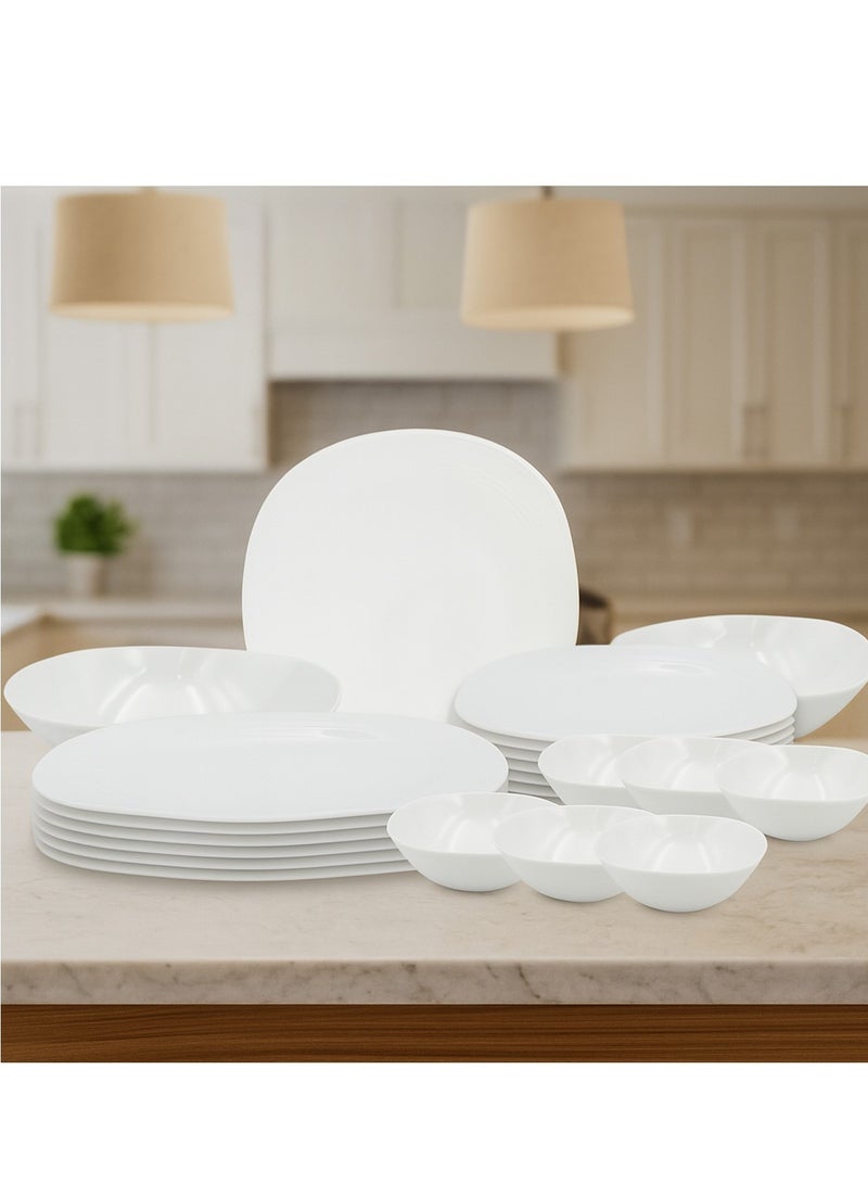 Melrich طقم عشاء ميلريش 20 قطعة من أواني أوبال، آمن للاستخدام في غسالة الأطباق، آمن للاستخدام في الميكروويف، 6 أطباق عشاء، 6 أطباق حلوى، 6 أوعية، 2 وعاء متوسط، خالي من مادة BPA، مقاوم للخدش - Image 1