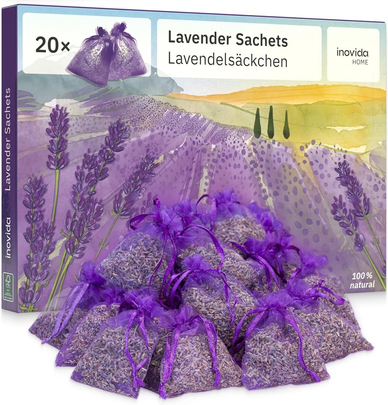 Inovida Lavender Scented Sachets - 20 Pack of 6g Dried Lavender Bags for Moth Protection and Fragrance - Image 1