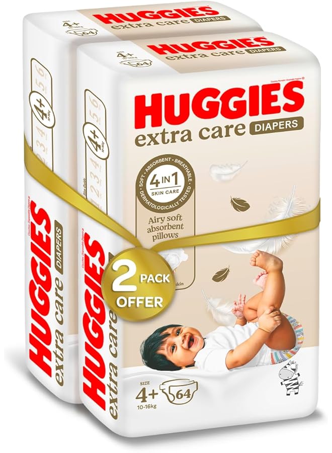 HUGGIES Extra Care Size 4+ 10 16 Kg Twin Jumbo Pack 128 Diapers - Image 2