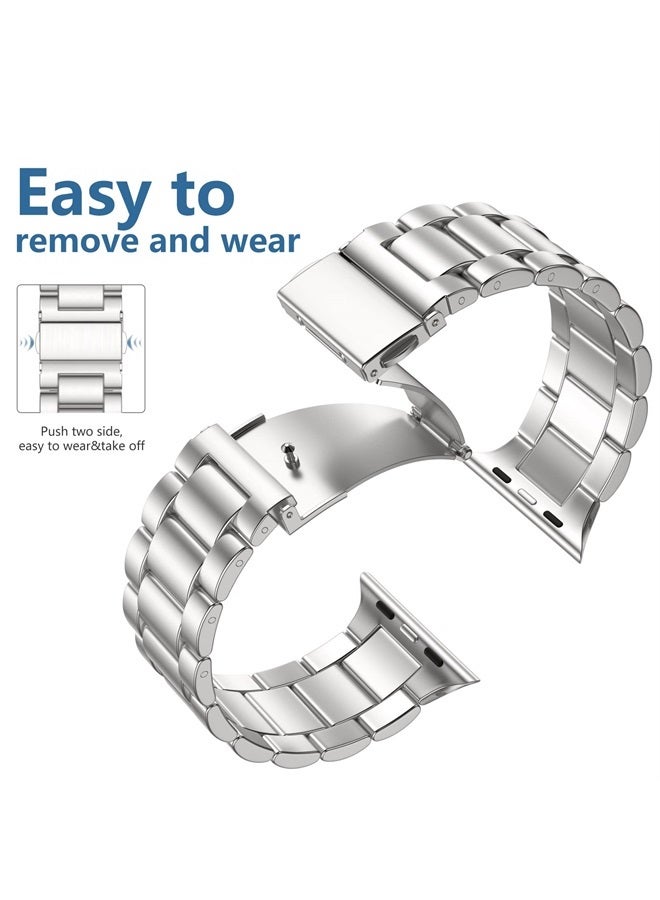 Lerobo Compatible for Apple Watch Band 44mm 45mm 49mm 42mm 41mm 40mm 38mm,Solid Stainless Steel Metal iwatch Bands with 2 Pack Protective Cases for iWatch Series 8 7 6 5 4 3 2 1 SE Men Women Starlight - Image 3