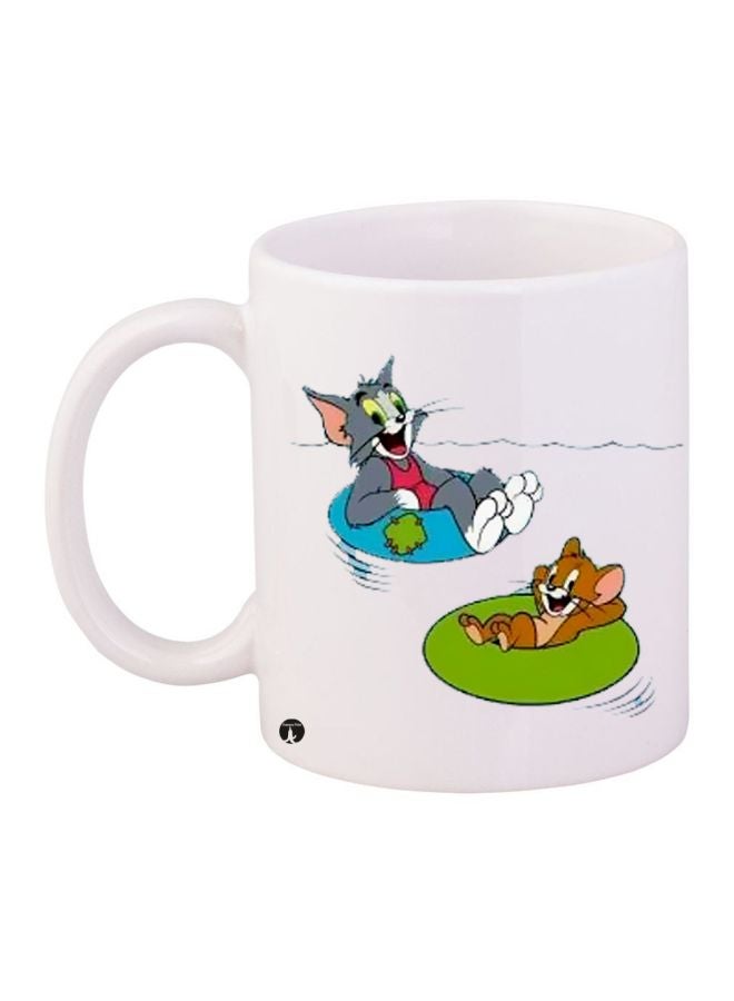 RYN Tom And Jerry Printed Coffee Mug White/Grey/Green 11ounce