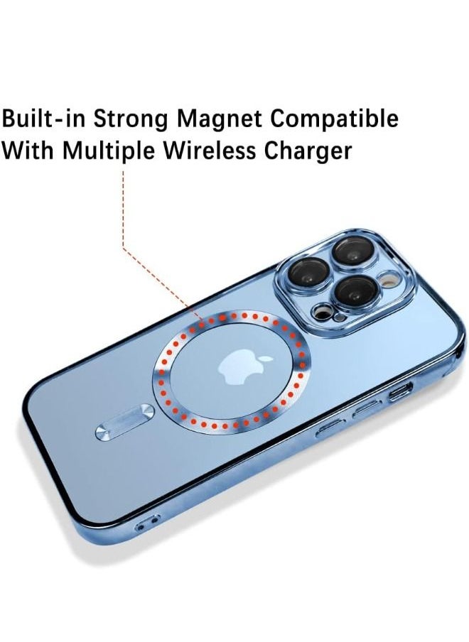 Generic - iPhone 15 Pro Max Case with Camera Lens Protector, Protective Case Compatible with Wireless Charging, Anti-Scratch Shockproof Protective Electroplated iPhone 15 Pro Max Case for Women Men - Blue - Image 1