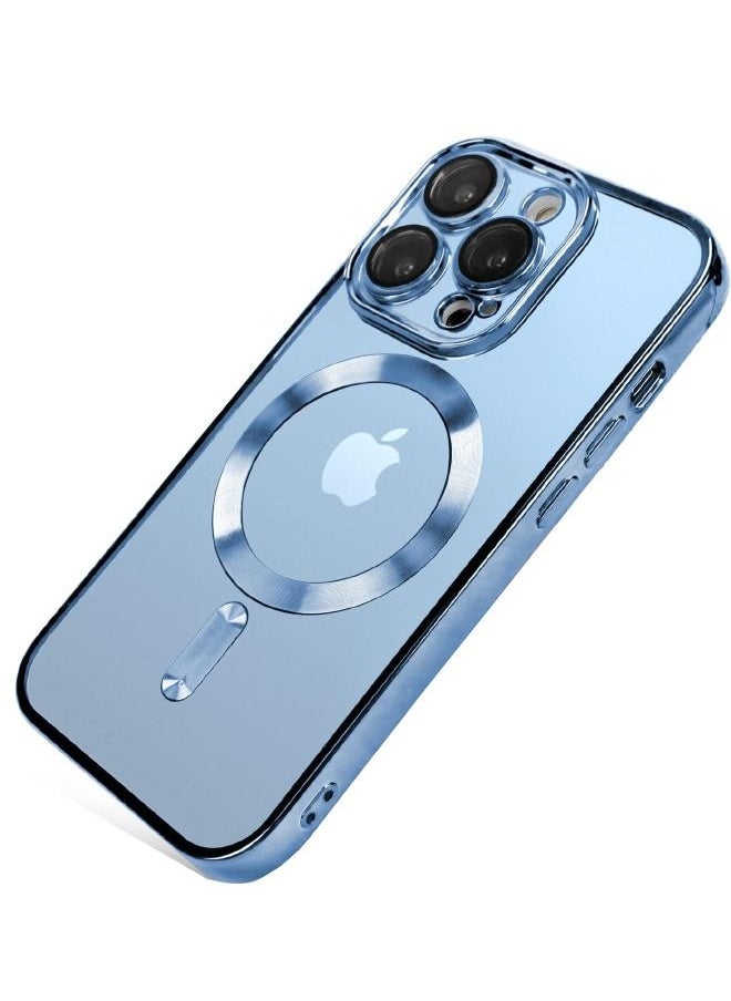 Generic - iPhone 15 Pro Max Case with Camera Lens Protector, Protective Case Compatible with Wireless Charging, Anti-Scratch Shockproof Protective Electroplated iPhone 15 Pro Max Case for Women Men - Blue - Image 1