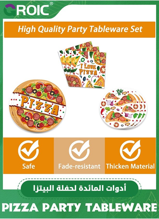 GROIC Pizza Party Supplies Sets, Dinner Plates, Dessert Plates, Cups, Napkins, Pizza Party Tableware Kit, Party Supplies, Party Decorations, Party Tableware  - Image 2